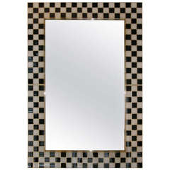 Dramatic Italian Black and White Murano Glass Mirror with Bronze Inlays, 1970s