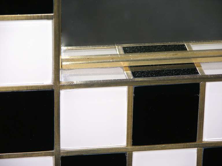 Dramatic Italian Black and White Murano Glass Mirror with Bronze Inlays, 1970s  3