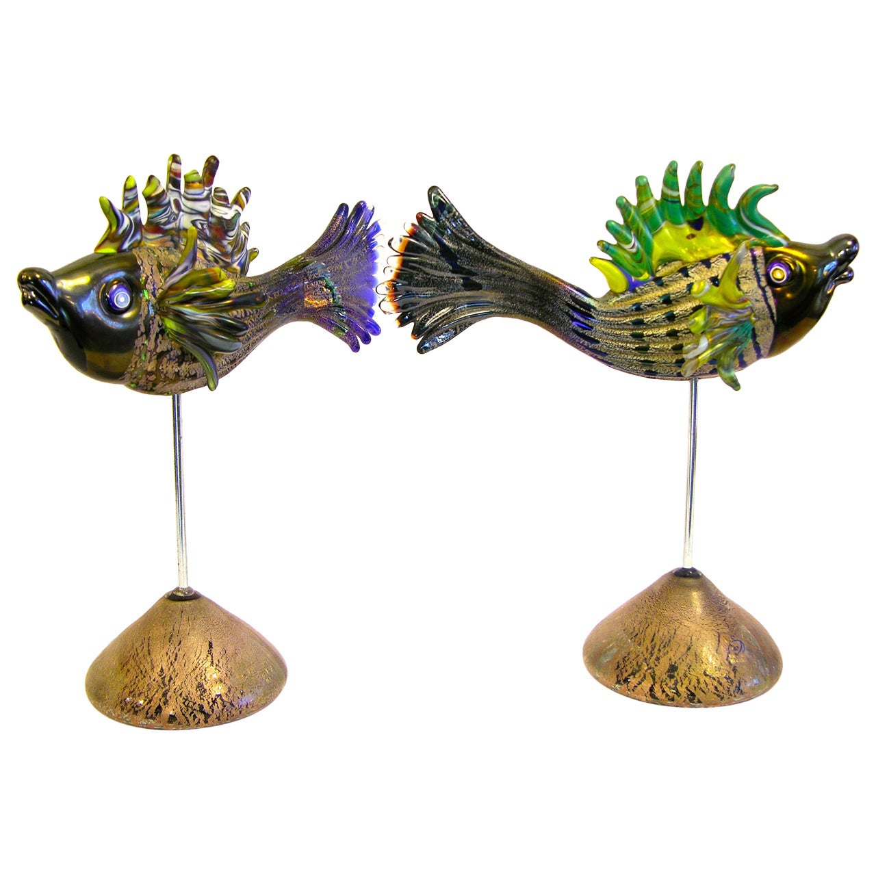 I Lirici Italian Murano Glass Pair of Fish Sculptures