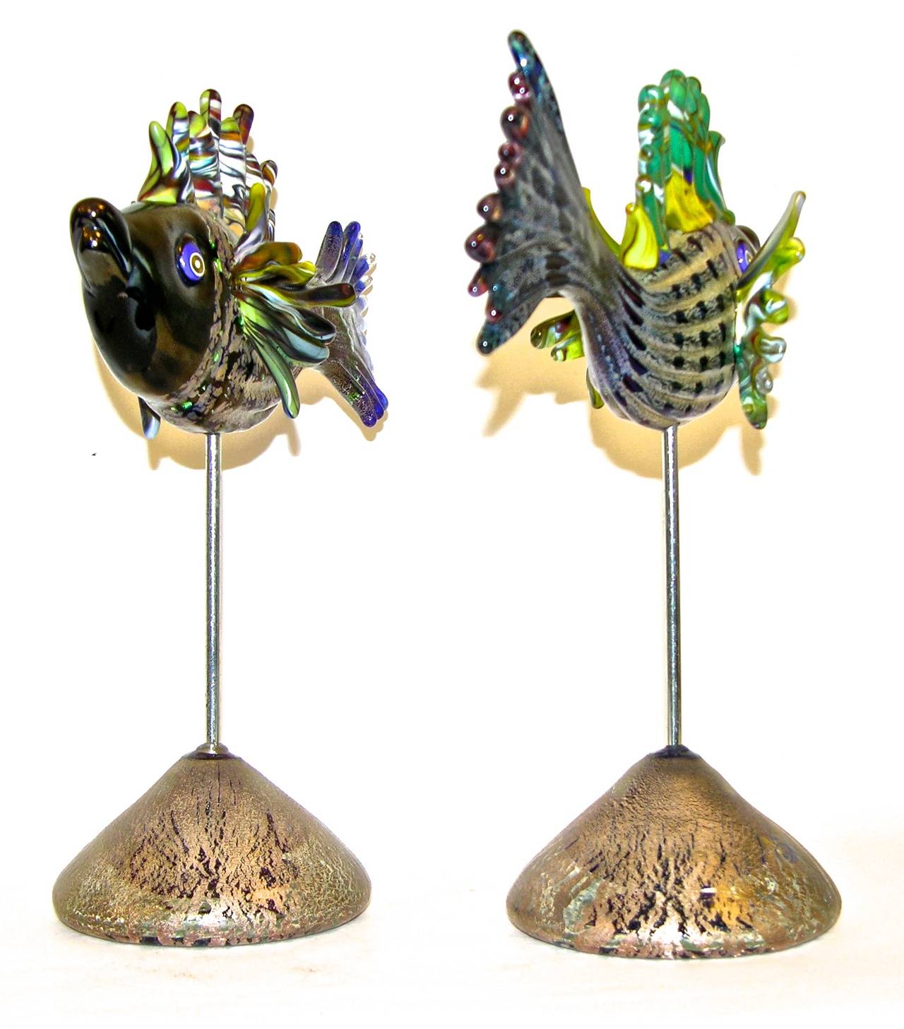 Hand-Crafted I Lirici Italian Murano Glass Pair of Fish Sculptures