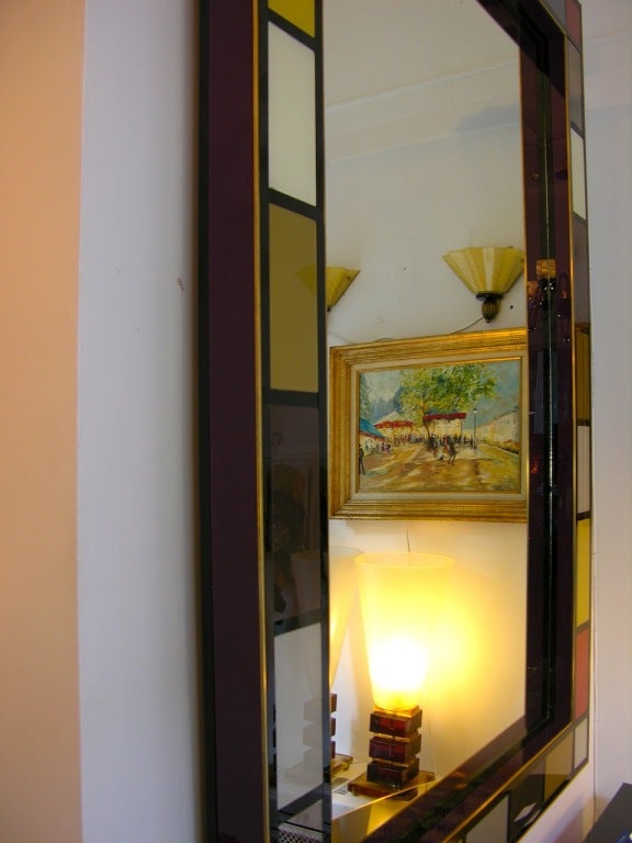 20th Century Exclusive Italian Colored Glass Mirror, one of a pair