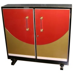 Rare 1950s Italian Cabinet in Unusual Burnt Red and Gold Glass