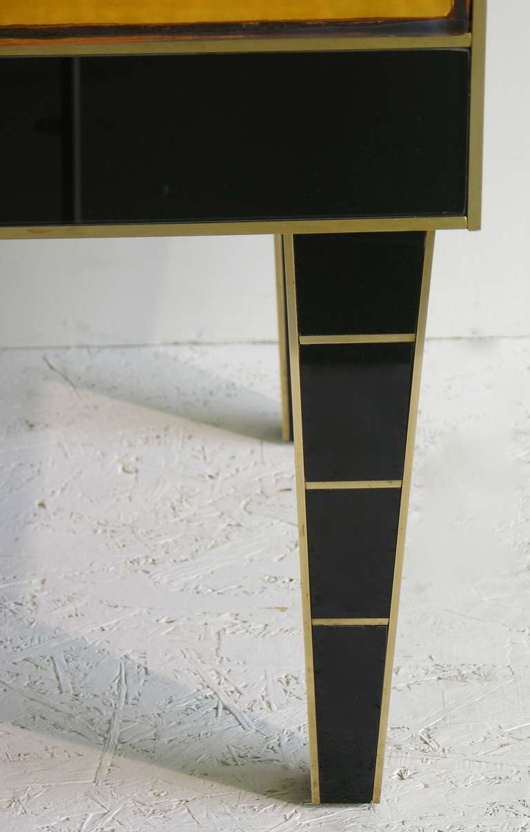 1970s Italian Pair of Black Glass Sideboards with Colored Glass Tiles 5