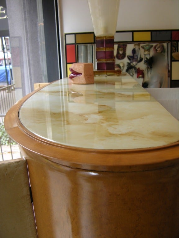 1940 Art Deco Italian Antique Cream Parchment & Birds Eye Maple Cabinet/Bar In Good Condition In New York, NY