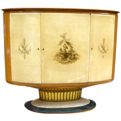 1940 Italian Parchment Cabinet or Bar with Bird's-Eye Maple Interior 6