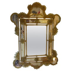 Big Antique Venetian Etched Mirror With Rich Gold Glass Details