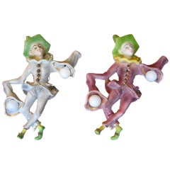 1950s Fun Italian Pulcinella Ceramic Wall Lights