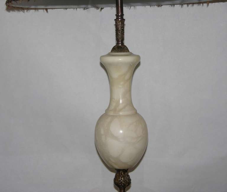 Art Deco French White Marble Lamp with Feathered Shade 2