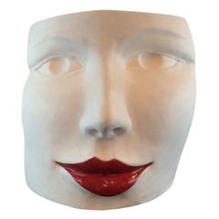 "Red Lips Face, " Terra Cotta Sculpture by Ginestroni