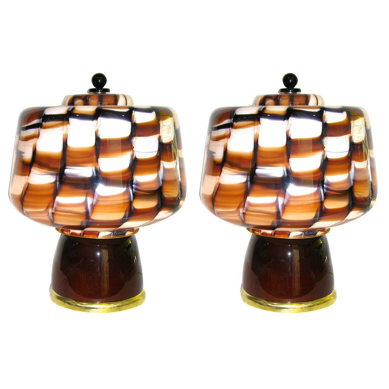 Vistosi 1970s Rare Grand Pair of Tessere Murano Glass Lamps