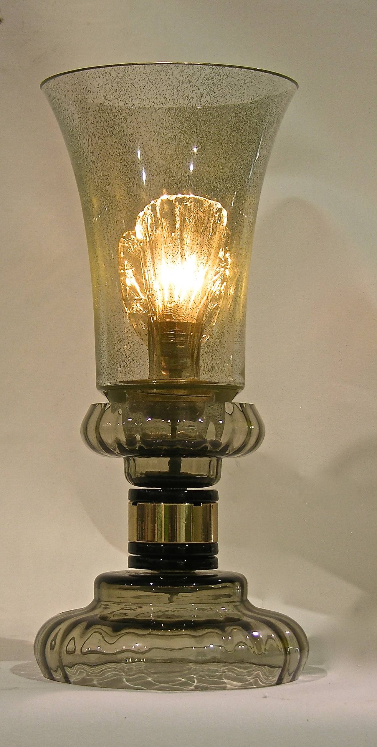 Seltenes Vintage-Paar rauchgrüner Muranoglas-Lampen, 1970er Jahre, von Cenedese im Angebot 3