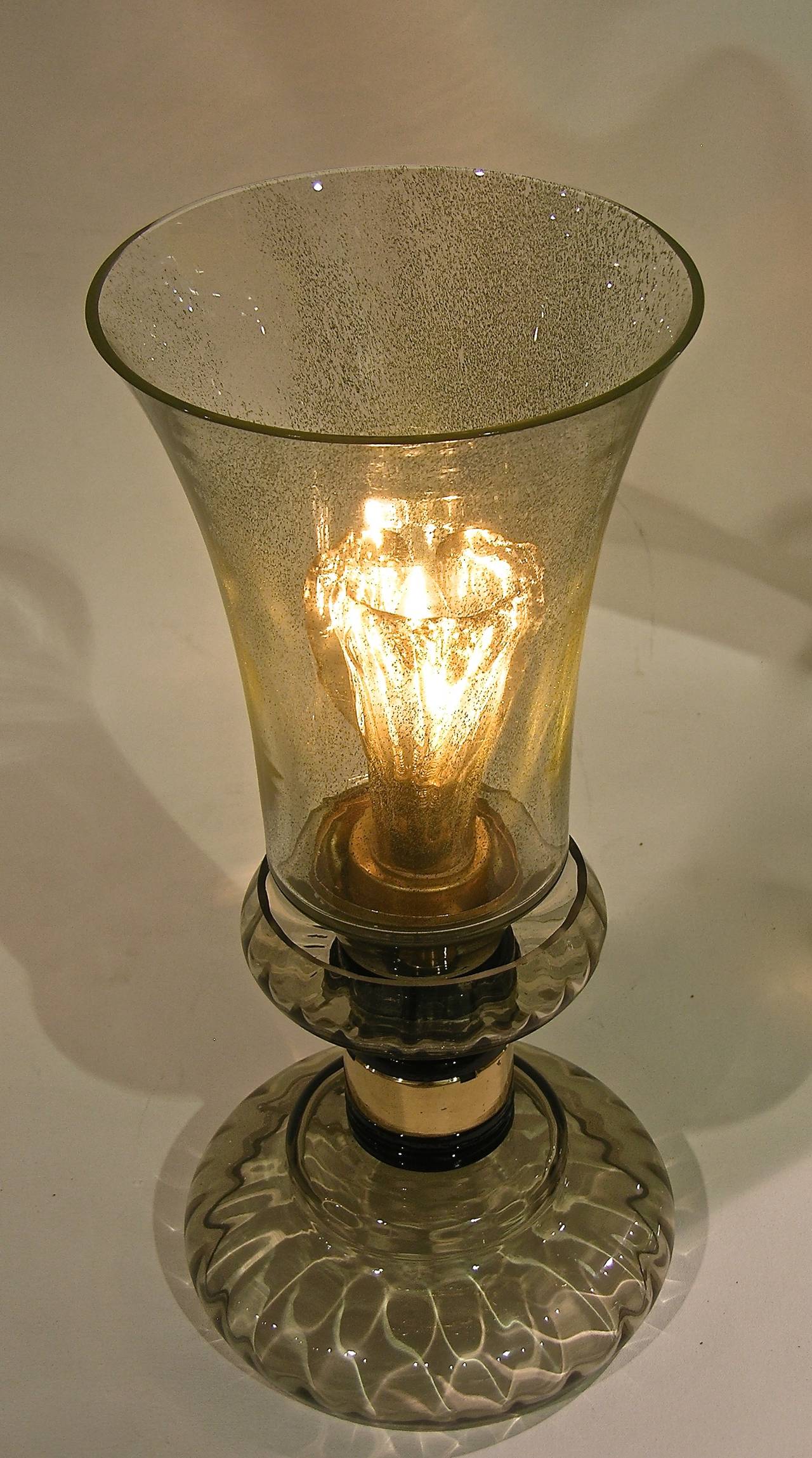Seltenes Vintage-Paar rauchgrüner Muranoglas-Lampen, 1970er Jahre, von Cenedese (Handgefertigt) im Angebot