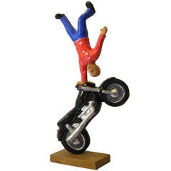 Figure on Motorcycle, Terra Cotta Sculpture by the Italian Artist Ginestroni 7