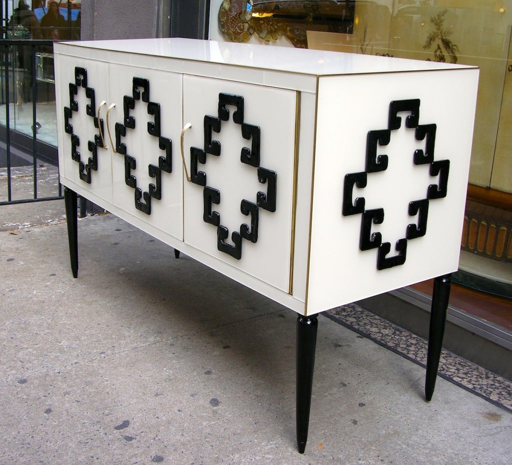 1970s Italian Black & White Glass Cabinet/Console