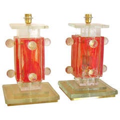 Italian Design Grand Glass Lamps wth Red Colored Strokes