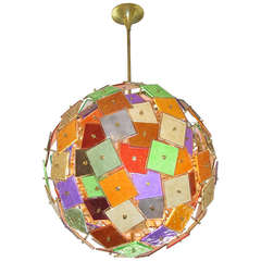 One of a Kind Italian Grand Sphere Chandelier in Colorful Murano Glass