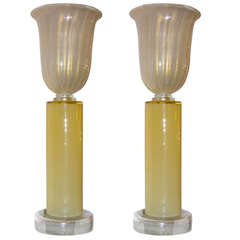 1950s Aureliano Toso Pair of Art Deco Design Murano Glass Lamps