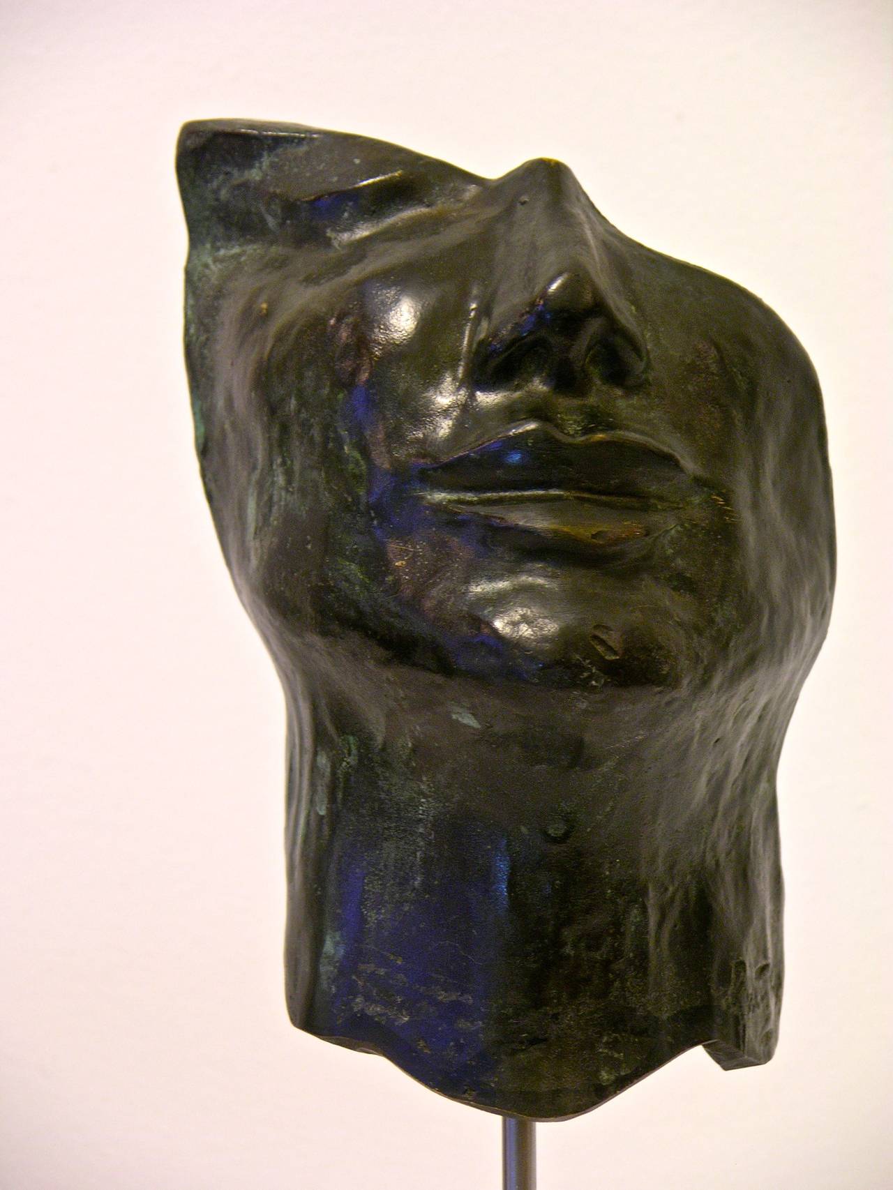 Hollow Face, Italian Black Bronze Sculpture on Lucite Base by Ginestroni 1