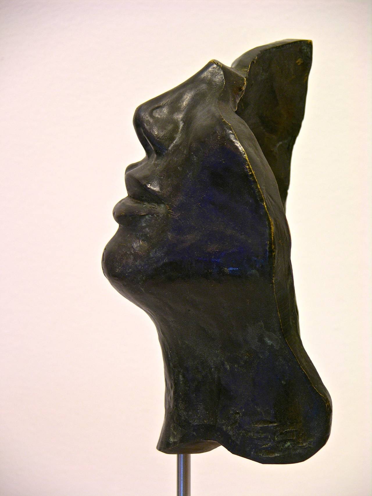 Hollow Face, Italian Black Bronze Sculpture on Lucite Base by Ginestroni In Excellent Condition In New York, NY