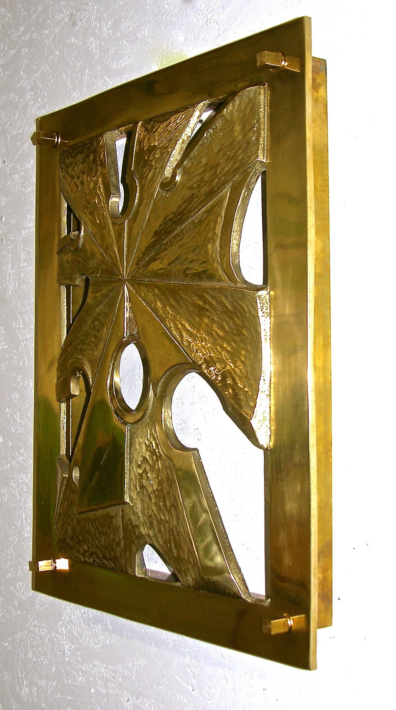 Late 20th Century Italian Sculptural Set of Four Abstract Design Cast Bronze Wall Lights