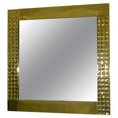 1970 Italian Handcrafted Pair of Brass Mirrors with Gold Jewel-Like Detail 7