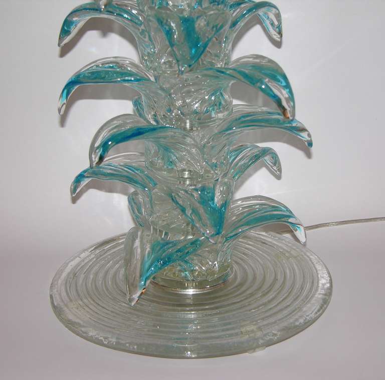 Late 20th Century Vintage 1970s Pair of Palm Tree Murano Glass Lamps