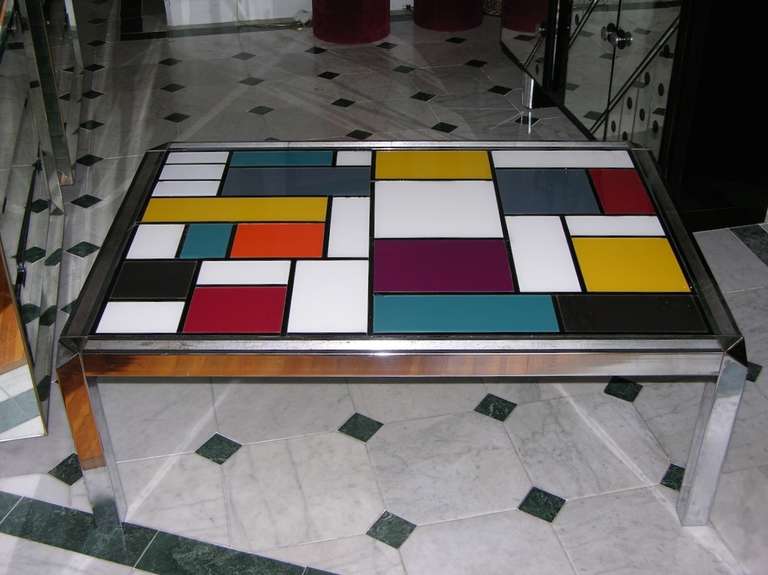 1970s Italian Mondrian Inspired Glass Coffee Table