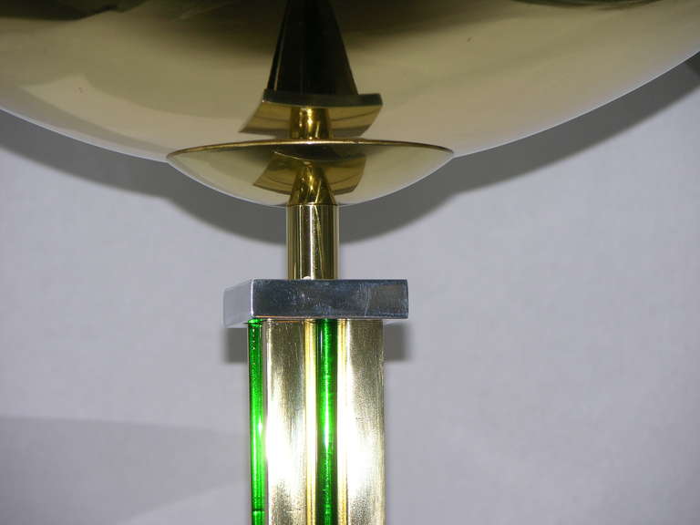 1970s Italian Art Deco Style Gold Brass Floor Lamp with Venini Green Glass 1