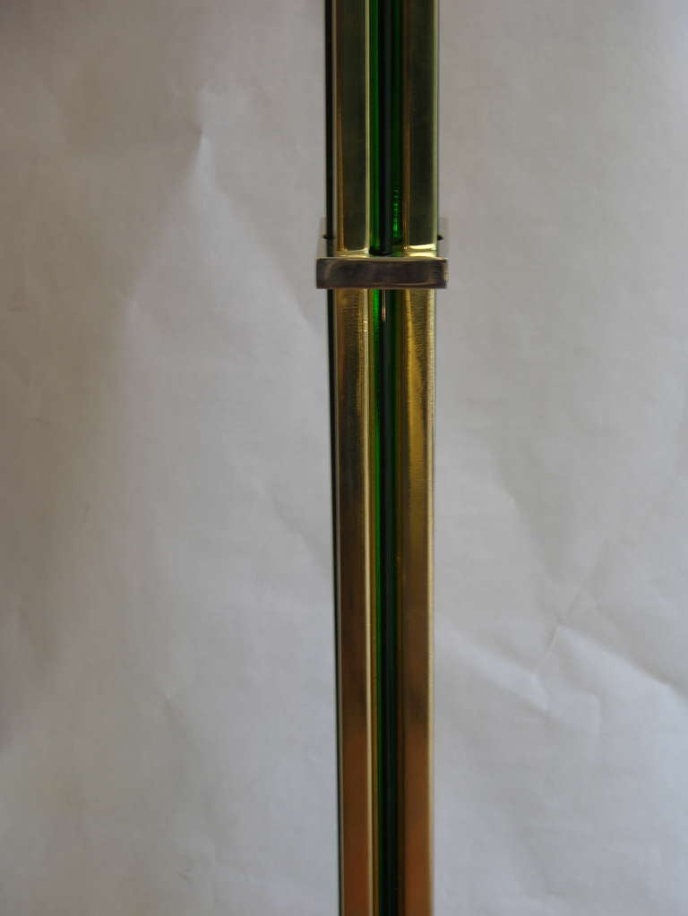 1970s Italian Art Deco Style Gold Brass Floor Lamp with Venini Green Glass 3