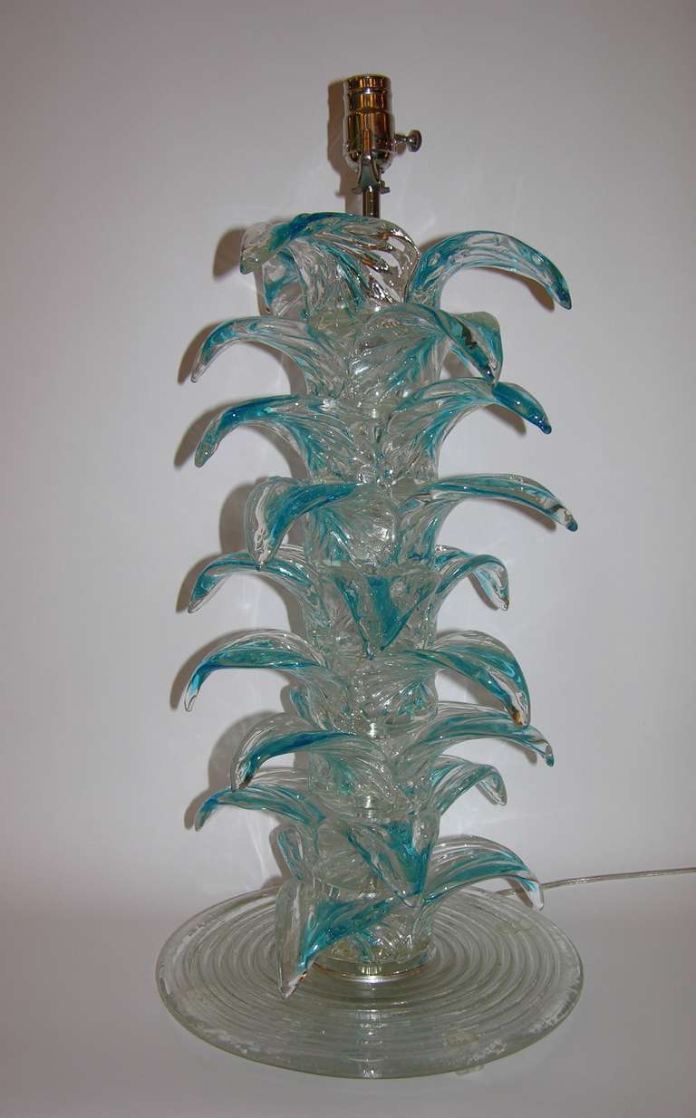Vintage 1970s Pair of Palm Tree Murano Glass Lamps In Excellent Condition In New York, NY