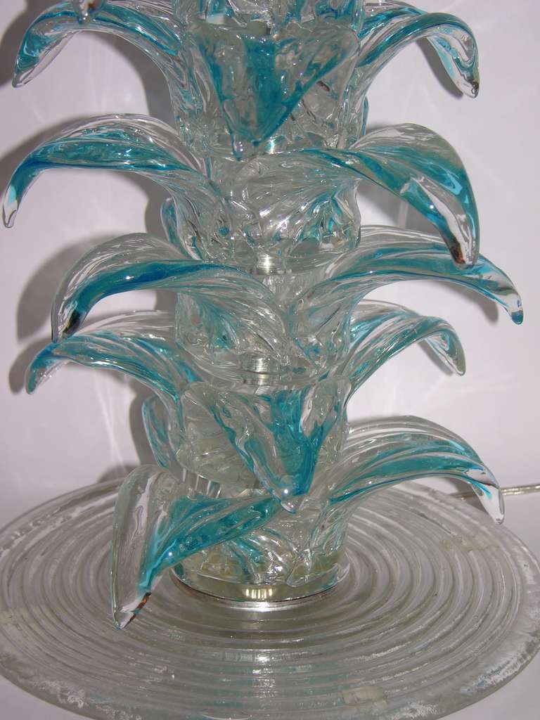 Hollywood Regency Vintage 1970s Pair of Palm Tree Murano Glass Lamps