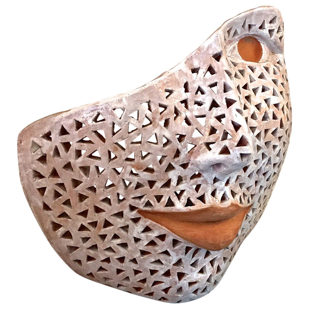 Italian Modern Perforated White Enameled Terracotta Wall Sculpture by Ginestroni For Sale