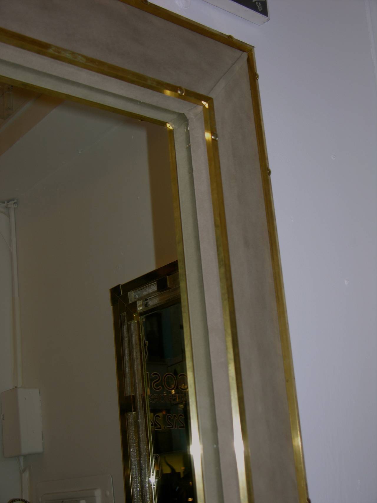 Late 20th Century 1970s Italian Suede Leather Floor Mirror with Modern Bronze Accents