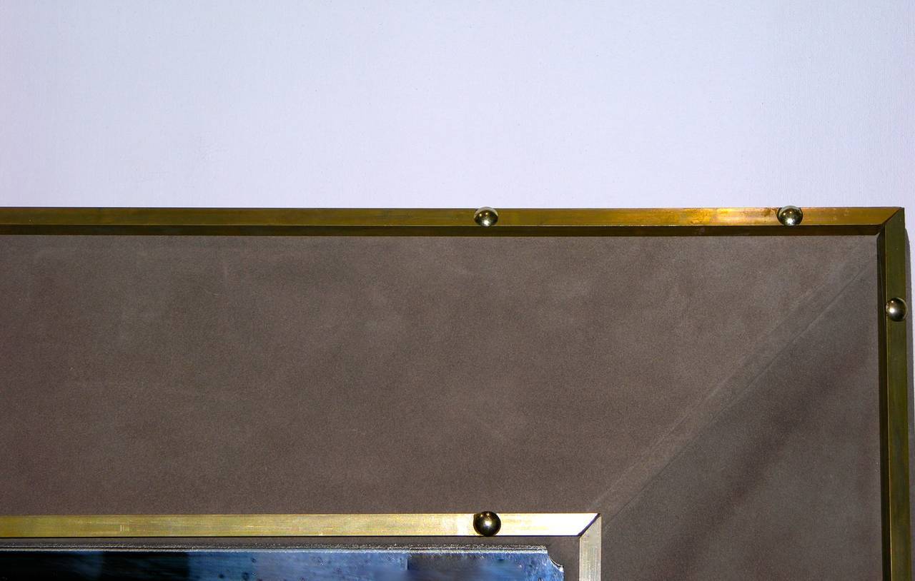 1970s Italian Suede Leather Floor Mirror with Modern Bronze Accents 1