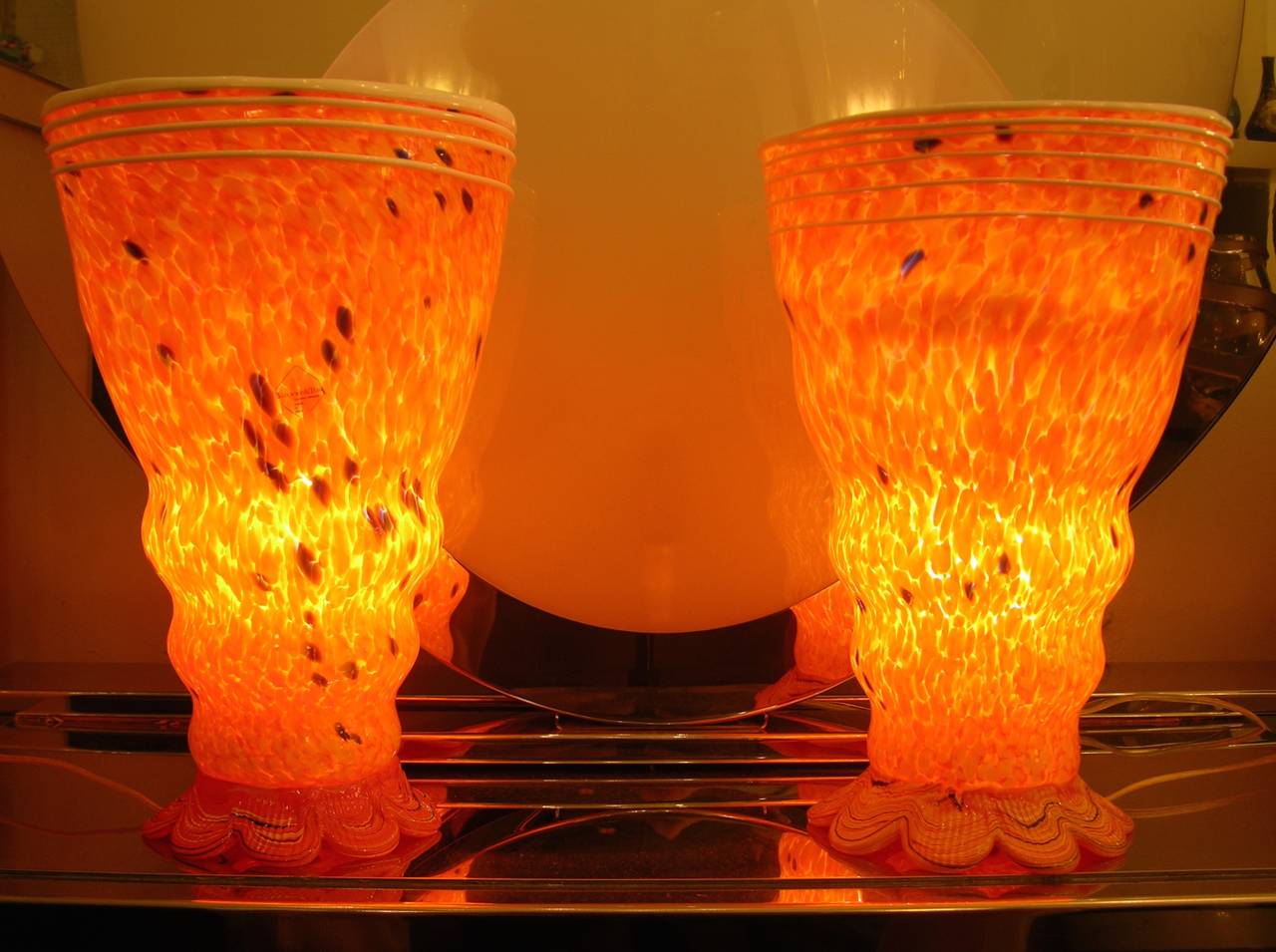 Barovier Toso 1990s Modern Yellow-Orange Murano Glass Luminous Lamps In Excellent Condition In New York, NY