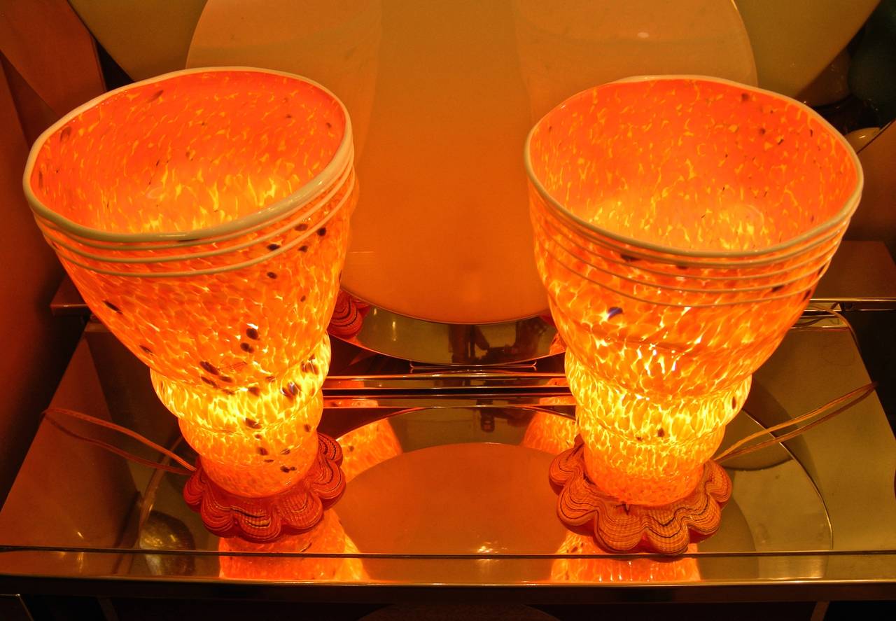 Barovier Toso 1990s Modern Yellow-Orange Murano Glass Luminous Lamps