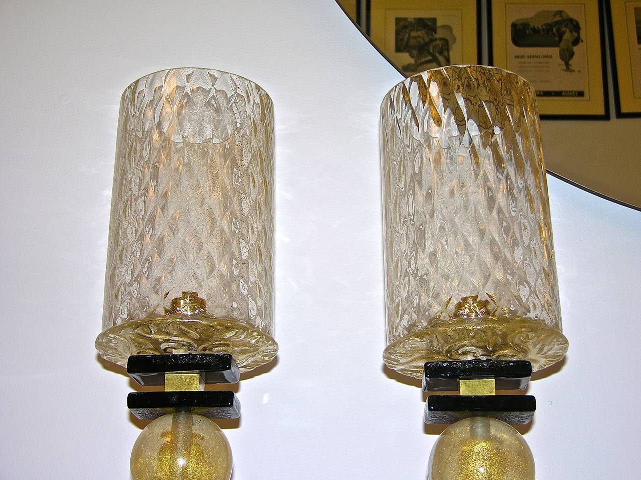 1970s Italian Pair of Art Deco Design Lamps with Murano Glass Shades by Barovier 1