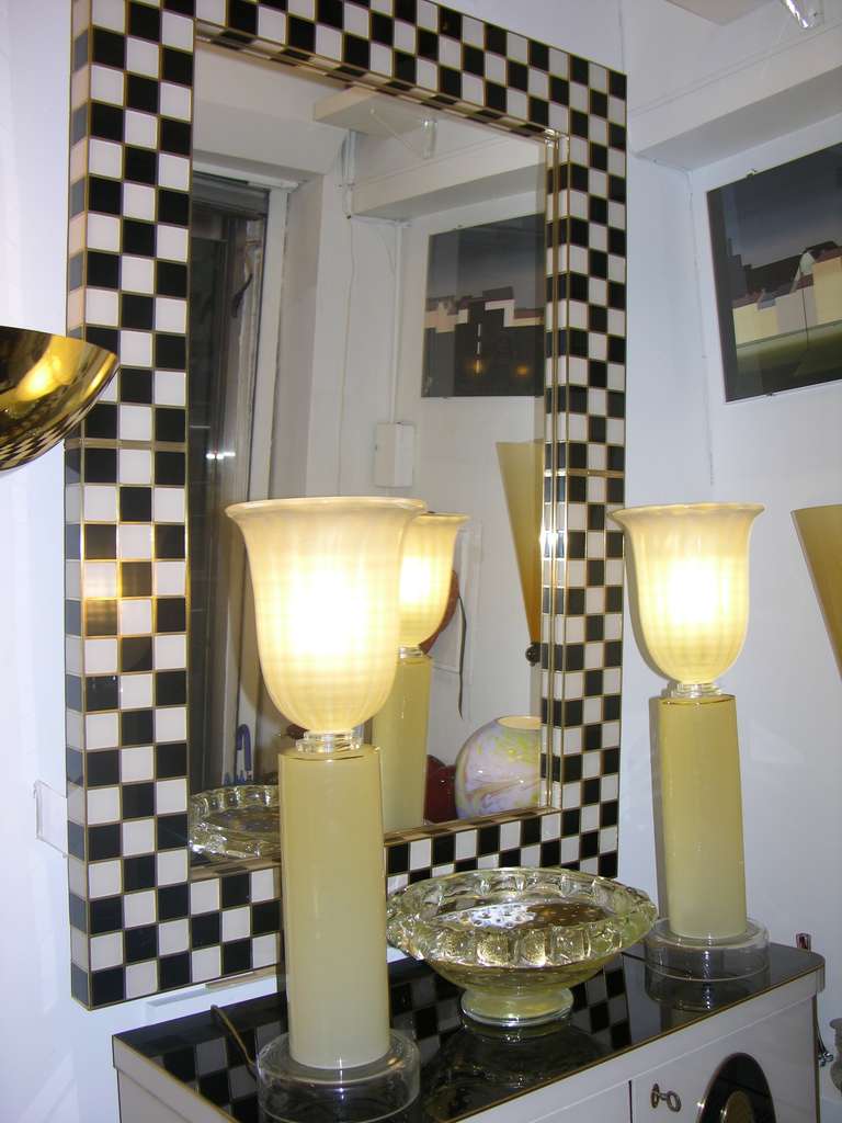 Late 20th Century Dramatic Italian Black and White Murano Glass Mirror with Bronze Inlays, 1970s 
