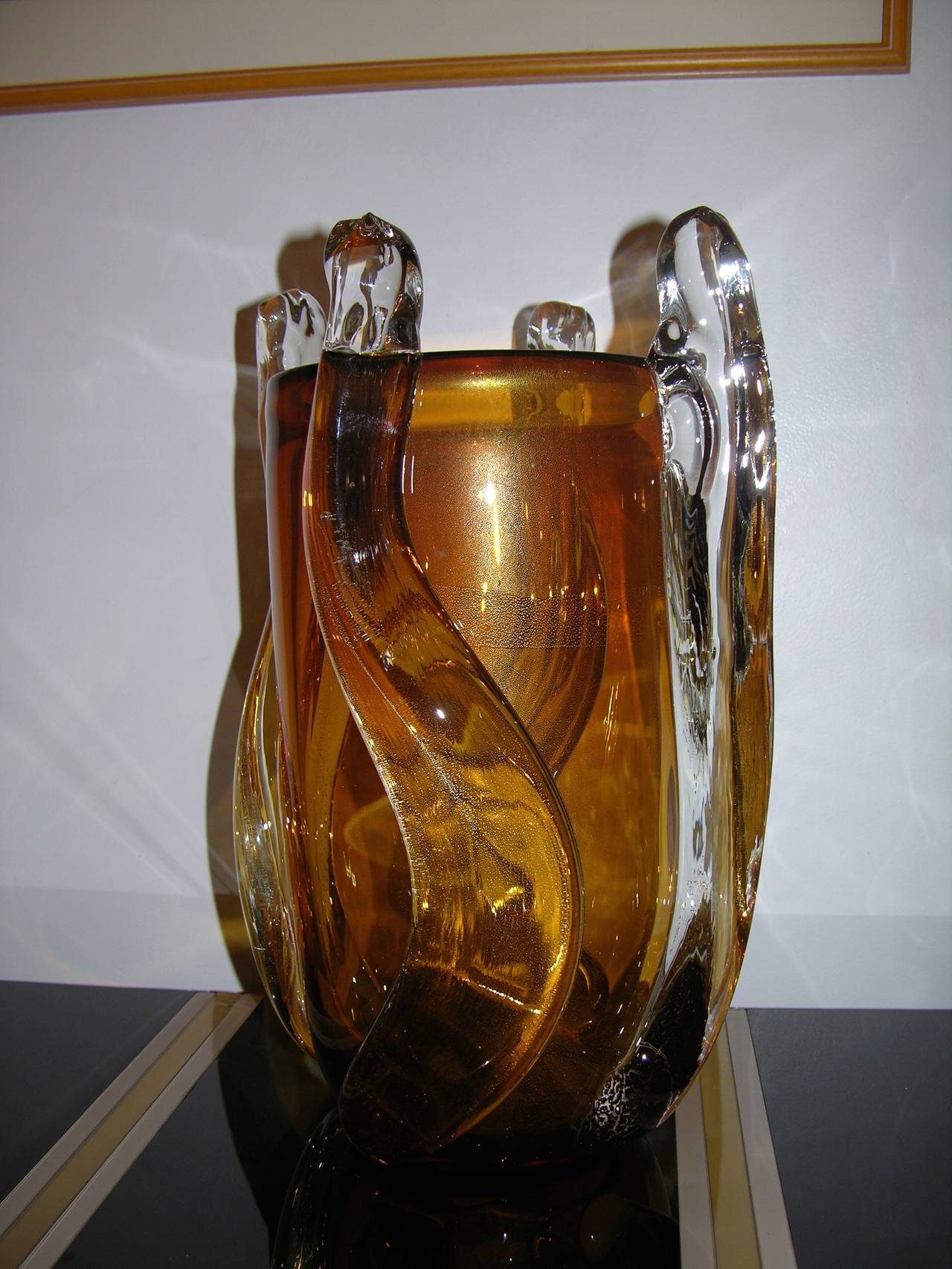 Late 20th Century 1970s Italian Abstract Design Amber Murano Glass Vase by Pino Signoretto