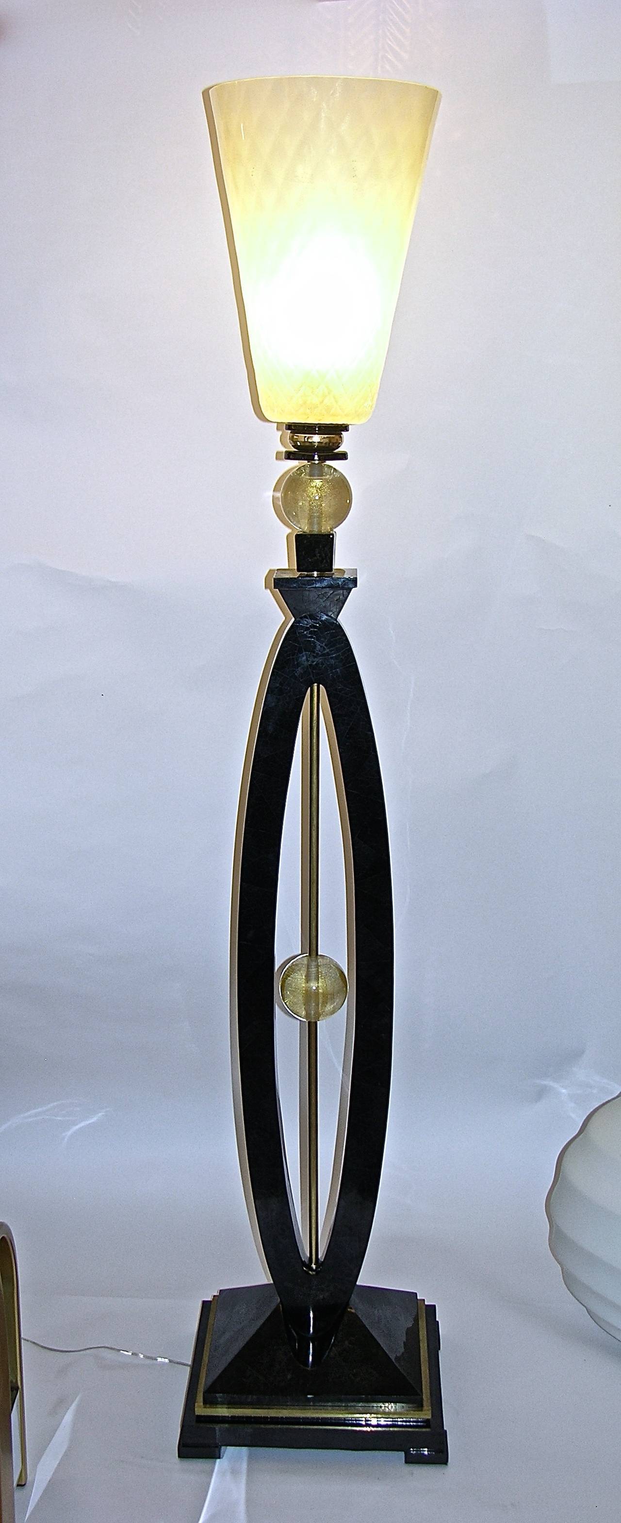 1970s 1970s Art Deco Design Pair of Italian Gold Black and White Floor Lamps 4