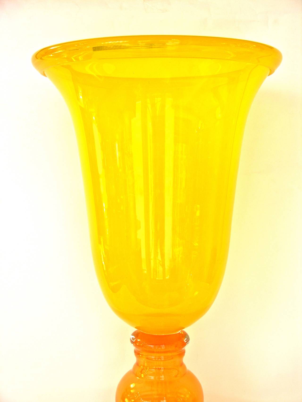 Italian 1970s Monumental Art Glass Vase in Yellow and Orange Blown Murano Glass
