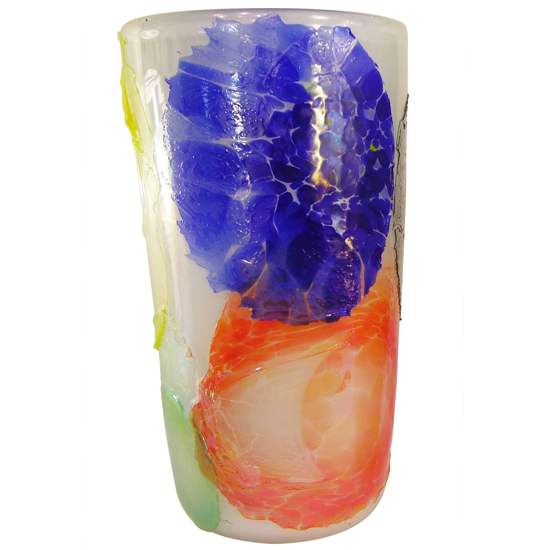 Striking Murano Glass Vase Decorated with Colorful Iridescent Disks