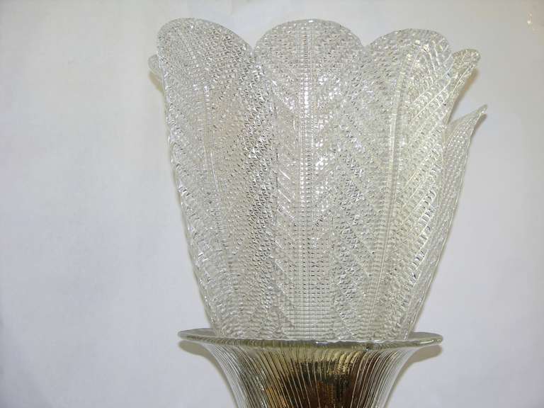 1970s Italian Design Pair of Diamond Glass Lamps with Murano Leaves 1