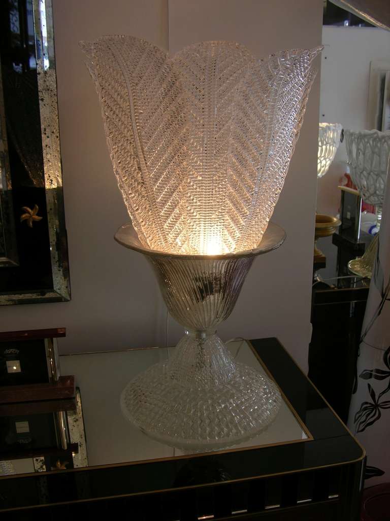 1970s Italian Design Pair of Diamond Glass Lamps with Murano Leaves 4