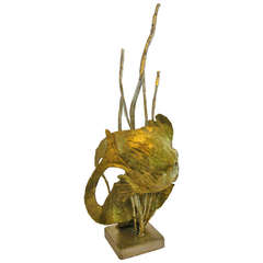 Marsura Italian Modernist Fish Sculpture in Gold and Silver