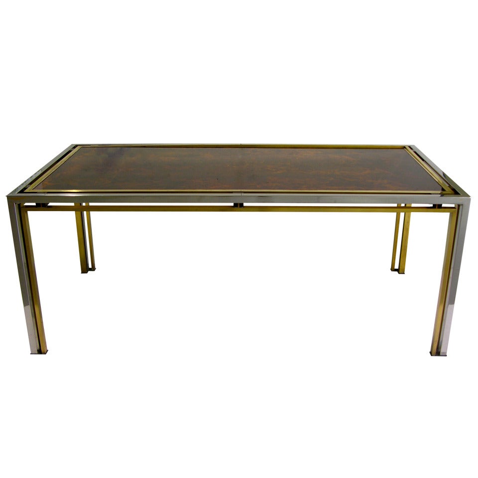 Romeo Rega Exceptional Double Frame Table with Stippled Glass Top