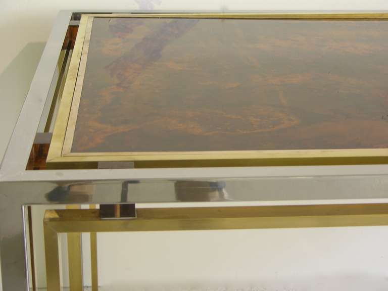 Romeo Rega Exceptional Double Frame Table with Stippled Glass Top In Excellent Condition In New York, NY