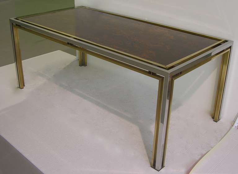 Italian Romeo Rega Exceptional Double Frame Table with Stippled Glass Top