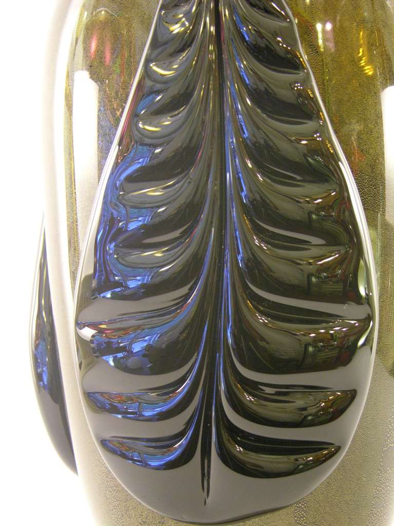 Pair of Pino Signoretto Black and Pure Gold Murano Glass Vases 1