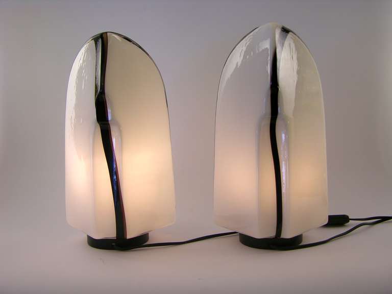Kazuhide Takahama TIKI Pair of Italian Glass Lamps for Leucos 5